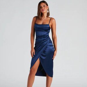 Windsor Margaret Satin Formal Midi Wrap Dress